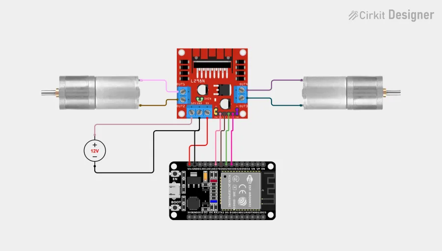 Simple wiring: ESP32 + L298N + two motors + 12V battery